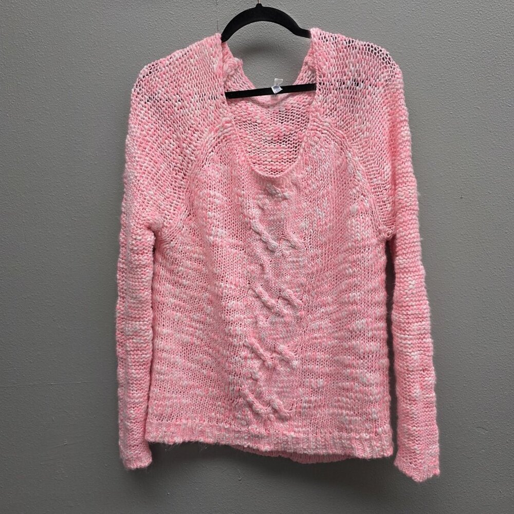 Aeropostale Sweater Womens Large Pink Wool Blend Cable Knit Chunky Pullover - Picture 1 of 10